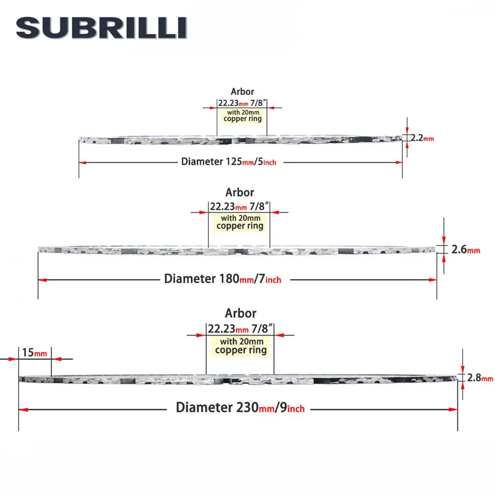 SURBILLI 5 "/7"/9 "أسطوانة تقطيع الماس شفرة المنشار الجاف للجرانيت الرخام بلاط الخرسانة الخزف قاطع حاد لطاحونة الزاوية