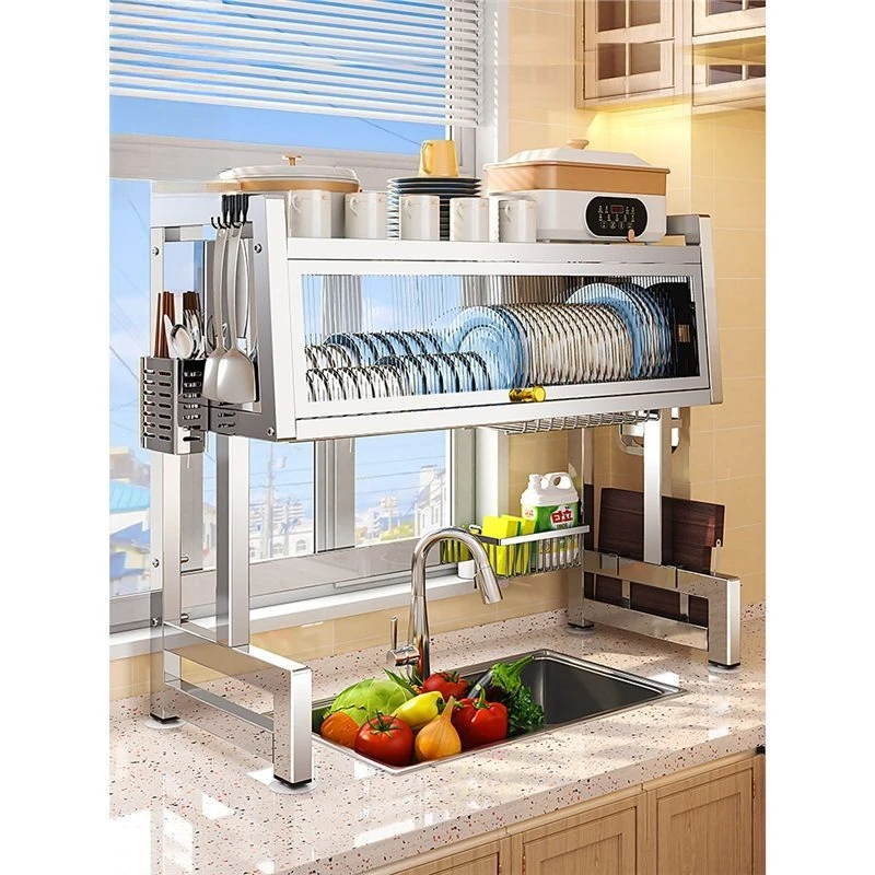 

304 Shelf Tableware Stainless Steel Dust Sink Dishwashing Storage Rack Kitchen Surface Drain Counter Sink Dishes