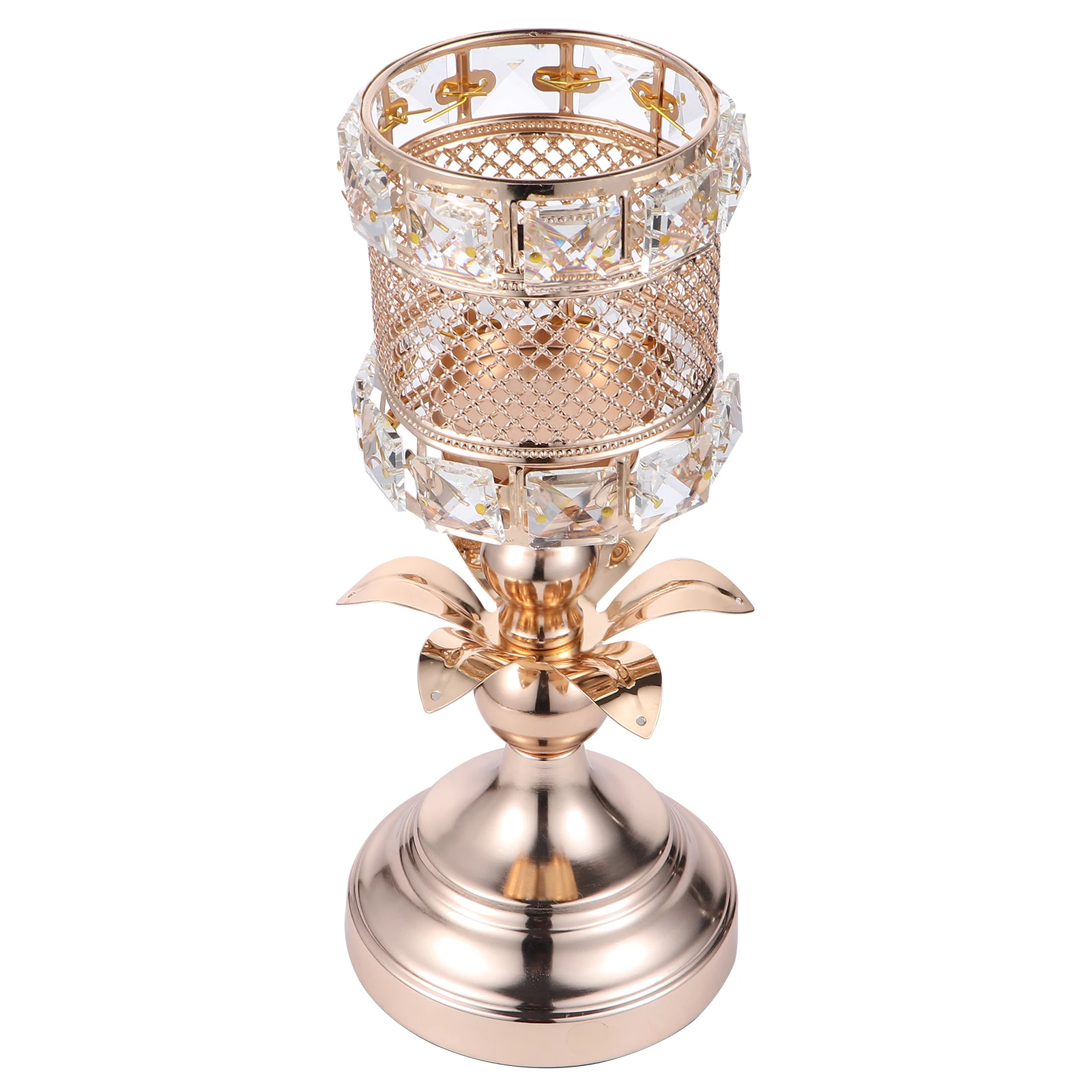 

Crystal Holder Gold Candlestick Textured Glass Drill High Temp Resistant Nordic Style Tealight Stand Metal Crafts