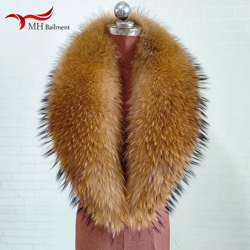 

100% Real Raccoon Fur Collar Winter Womens Fashion Luxury Warm Natural Scarf For Coats Neck Warmer Femme Thick Fur Shawl