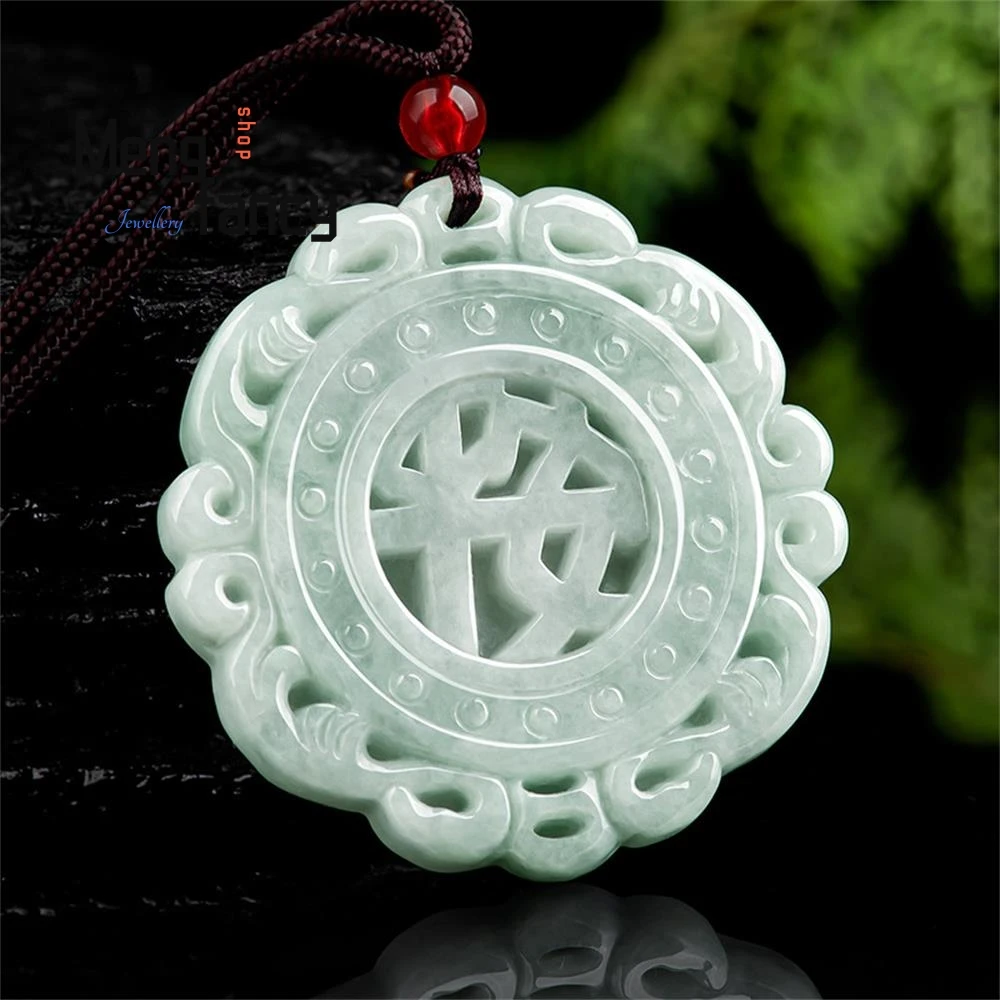 

Natural Myanmar A-goods Jadeite Peace Sign Peace In All Seasons Glutinous Seed Jade Pendant Exquisite Fashion Jewelry Mascots