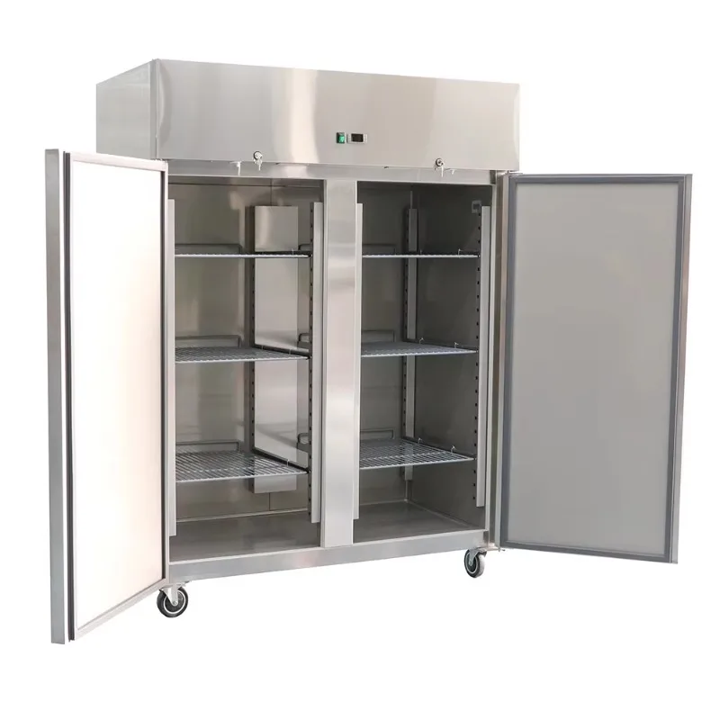 

Заводская цена Европейский стандарт Двухдверный вертикальный охладитель/морозильник Холодильник из нержавеющей стали Отель Ресторан Кухня