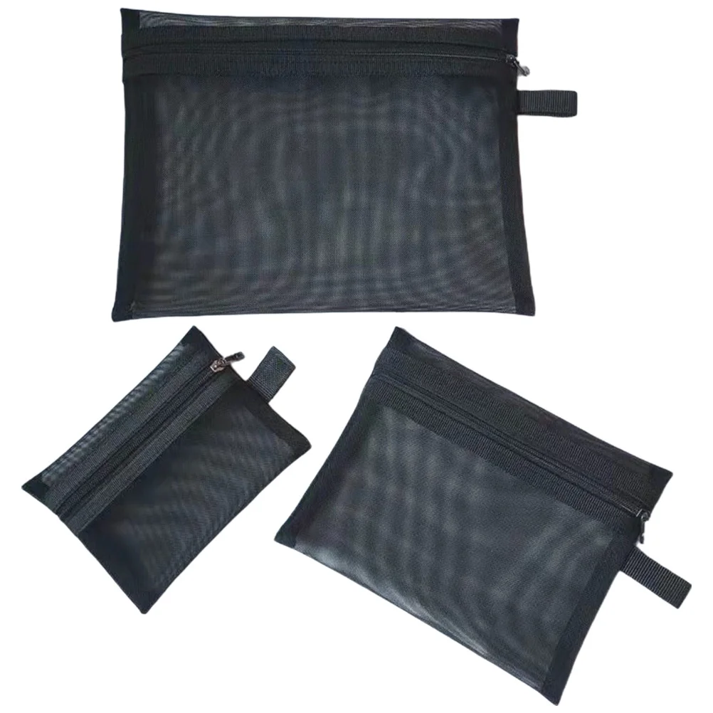 مجموعة حقائب مكياج شبكية مكونة من 3 قطع، حقائب تنظيم للسفر المحمولة لتخزين مستحضرات التجميل وحقائب شبكية للسفر بسحاب #2