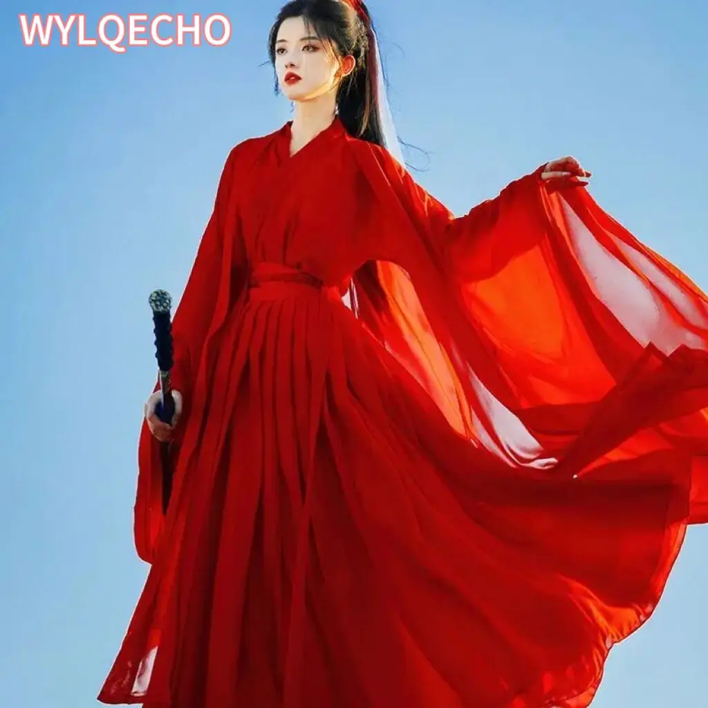 

Женское платье Hanfu, женский костюм, карнавальный костюм для косплея, винтажное танцевальное платье Hanfu, красное и белое