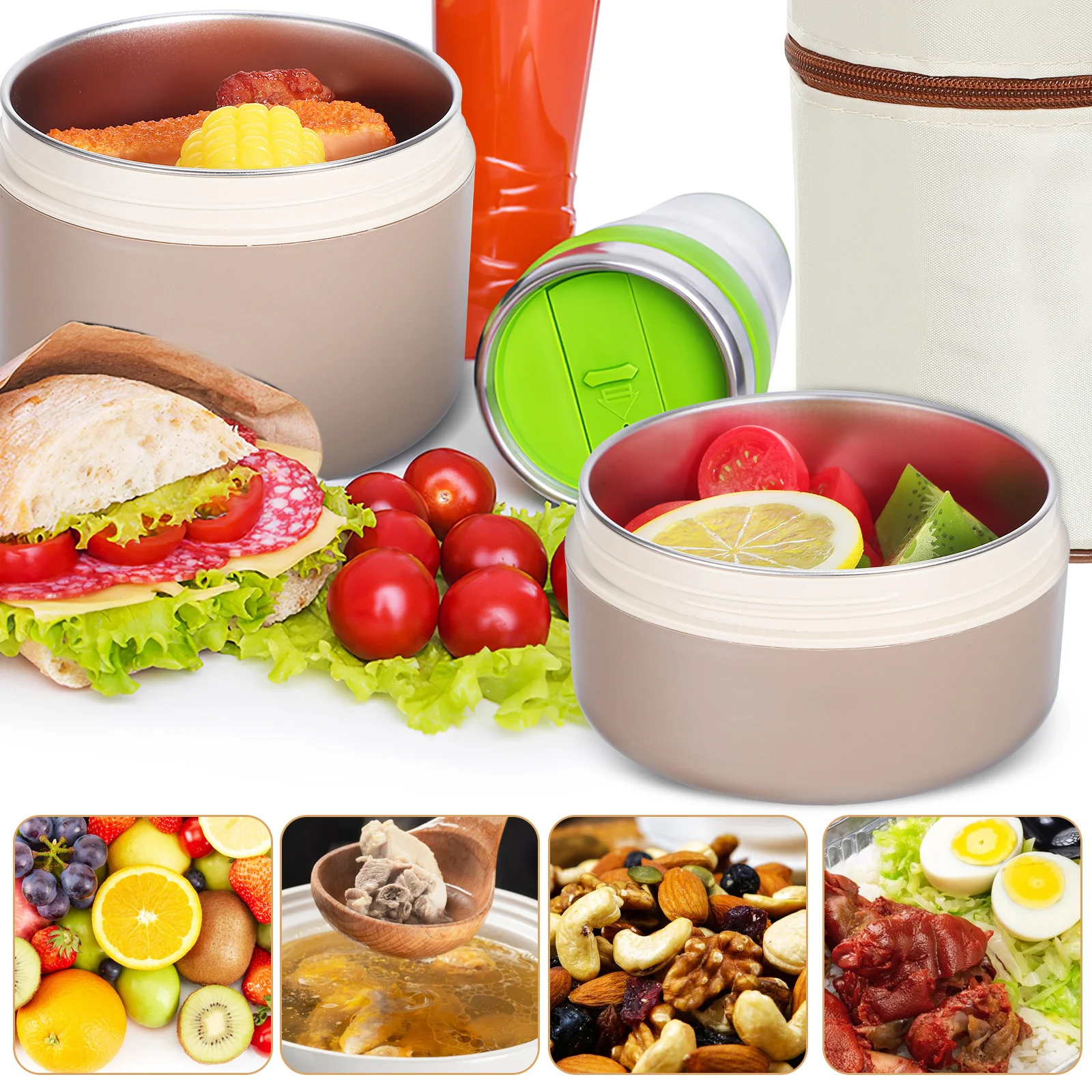 

1Set Insulated Lunch Box Stainless Steel Thermal Food Container Portable Leakproof Lunch Box for Work School Picnic Large