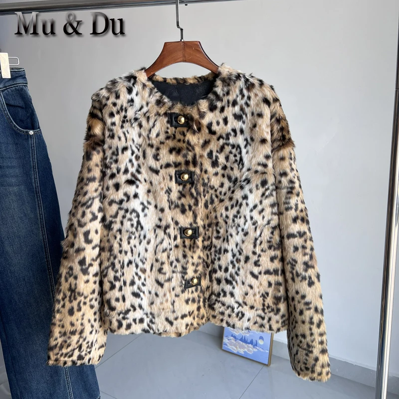 Original Street Leopard Faux Fur Jacket Women Loose O-Collar Full Sleeve Buttons Jackets Winter Coat Lady Faux Fur Coat Outwear
