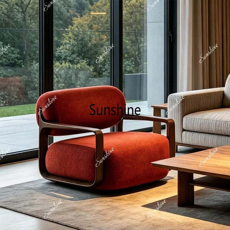 Nordic solid wood single sofa chair casual armchair medieval lobby lounge chair