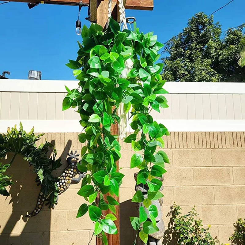 2Pcs Artificial Hanging Plants Fake Vine Ivy Leaves Garland Greeny Chain Wall Home Room Garden Wedding Garland Outside