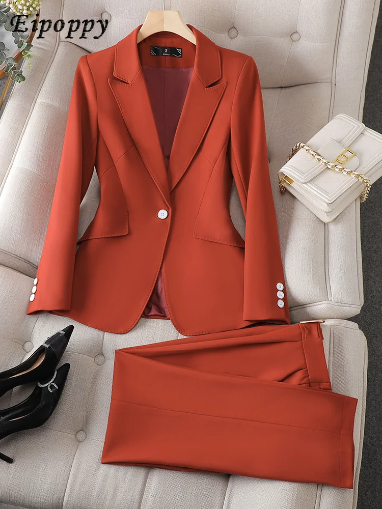 

Yellow Black Red Women Formal Pant Suit Office Ladies Business Work Wear 2 Piece Set Female Blazer Jacket And Trouser