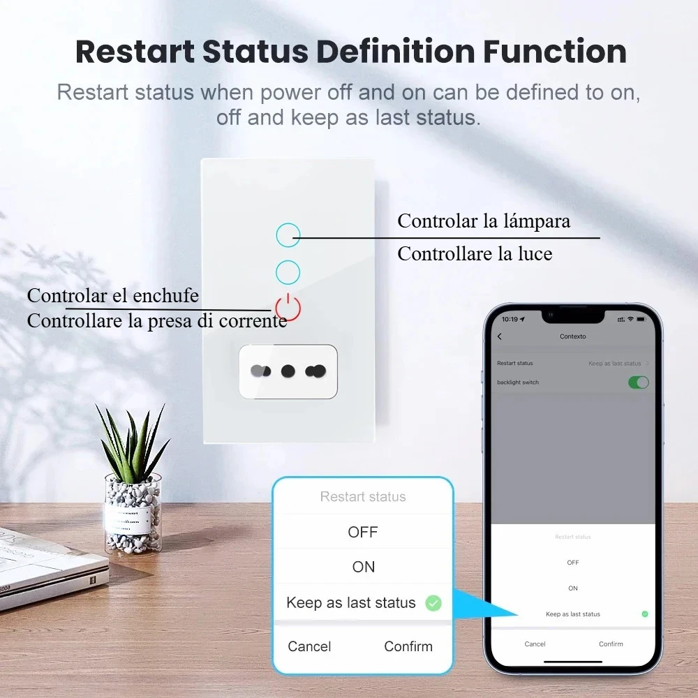 Shawader Italy Light Switch Wall Socket Tuya Wifi Smart  Chile Outlet Glass Panel Plug Intelligent Remote by Alexa Google Home