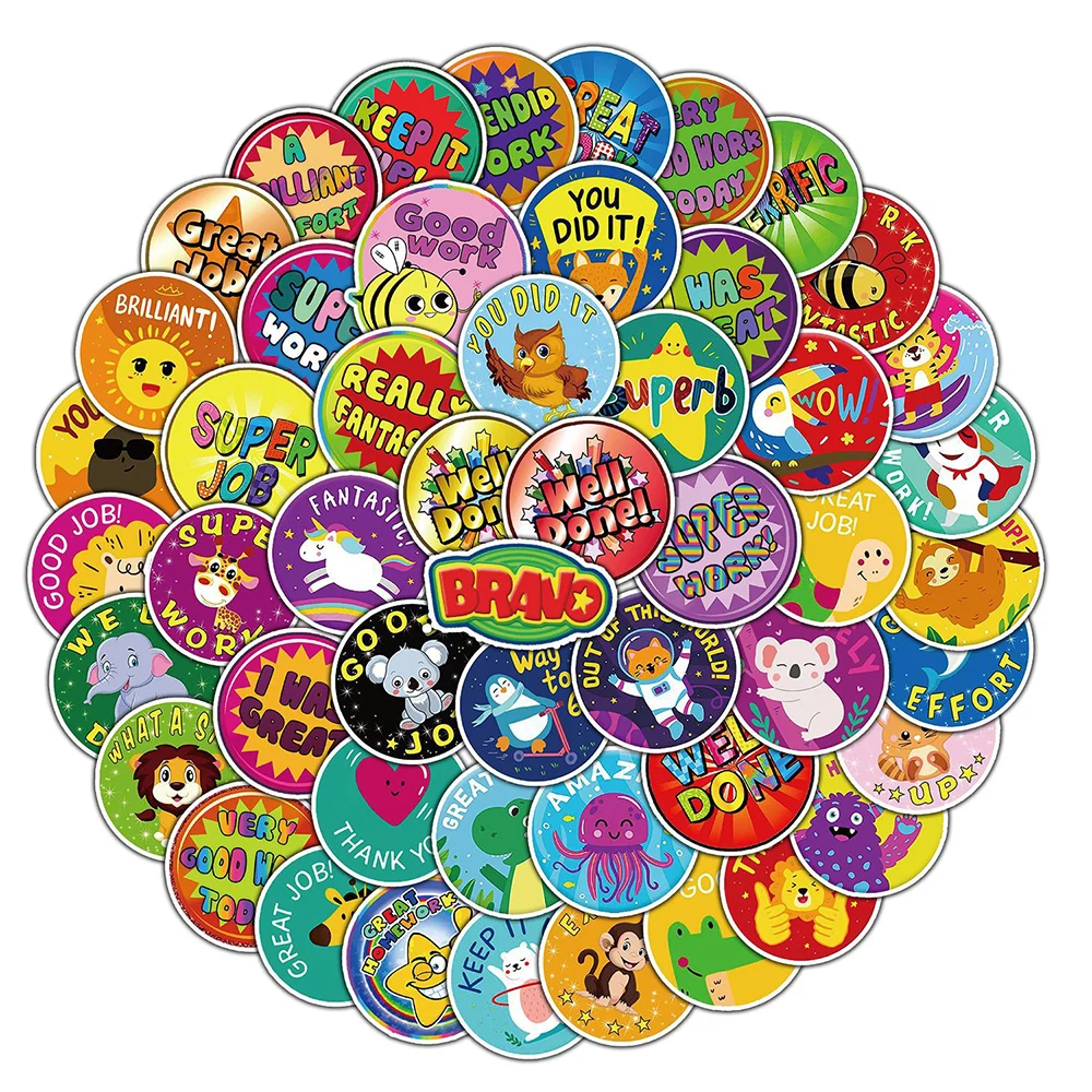 10/30/50pcs Cute Funny Animal Incentive Stickers Student Reward Decals Notebook Laptop Phone Diary Decoration Sticker Kids Toys