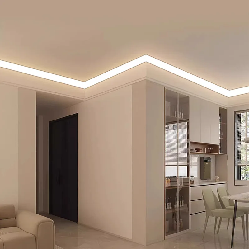 45도 경사형 LED 천장 알루미늄 프로파일 거실 침실 천장 벽 상단 코너 V형 하드 스트립 라이트 홈 데코