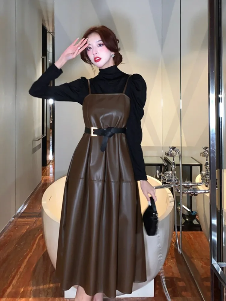 

Women Two piece Set Korean Chic French Temperament Button Puff Sleeve Short Jacket + High Waist Swing Skirt Suits