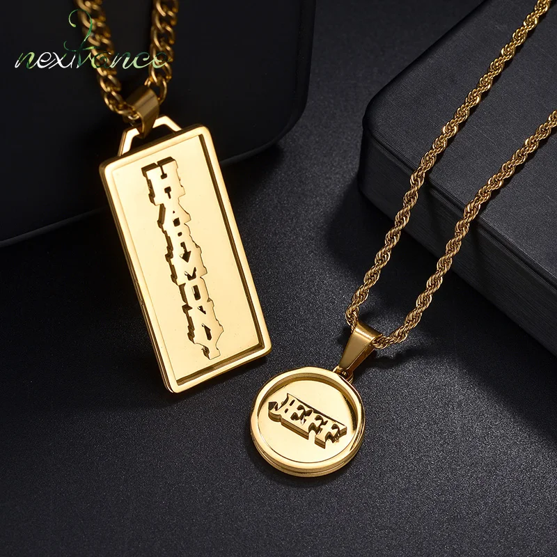 

Nextvance Customized Name Pendant Double Layer Welding Necklace Stainless Steel Cuban Twist Chain Personalized Men Women Gifts