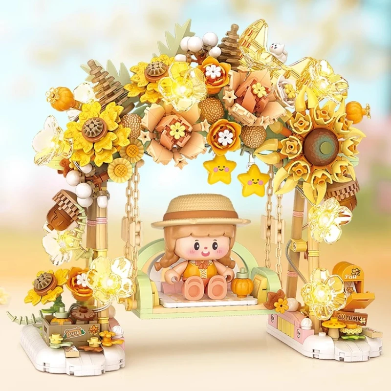 

SEMBO Everlasting Flower Swing Building Blocks Children's Educational Assembled Bouquet Toy Creative Desktop Ornament Gift