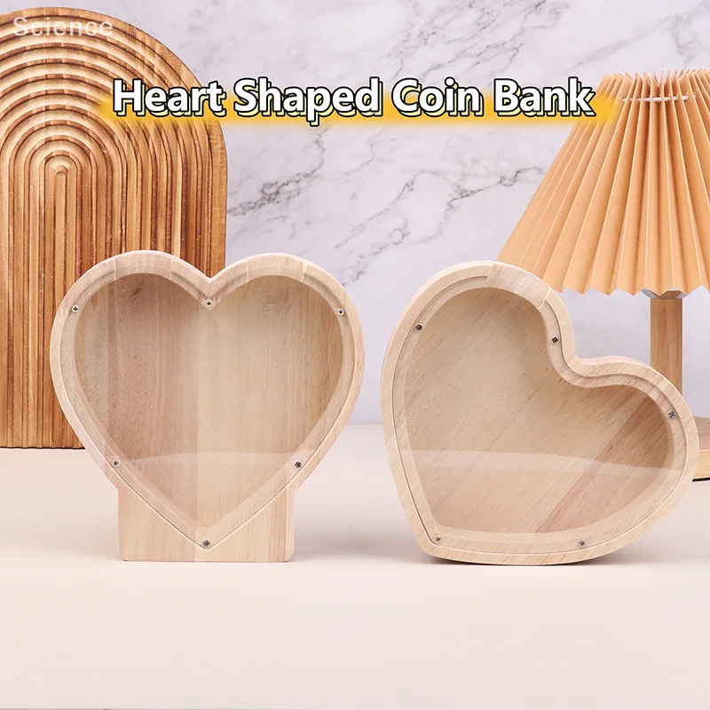 

Копилка в форме сердца, деревянная копилка для монет, коробка для хранения монет, настольное украшение, домашний декор, ремесло, рождественский подарок