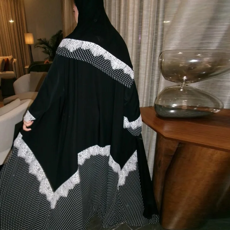 Eid Women Abaya Scarf 2 Piece Set Muslim Sets Polka Dot Hijab Ramadan Dubai Musulman Ensembles Arab Morocco Outfits 2026 view 4
