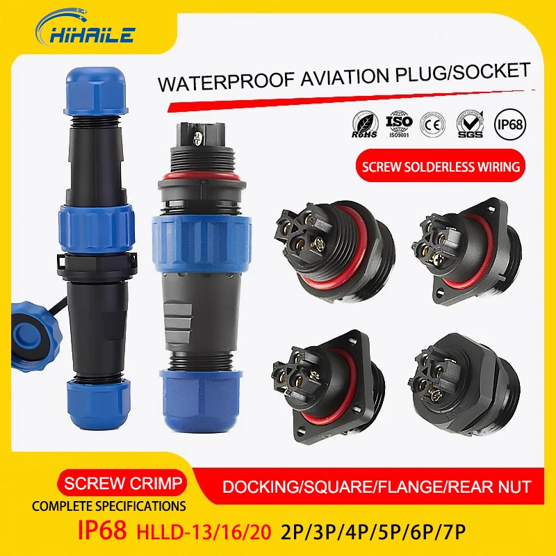 IP68 Waterproof Connector Aviation Plug Socket 2-7 Pin Panel Mount Electrical Wire Cable Screws Wiring Male & Female Connector