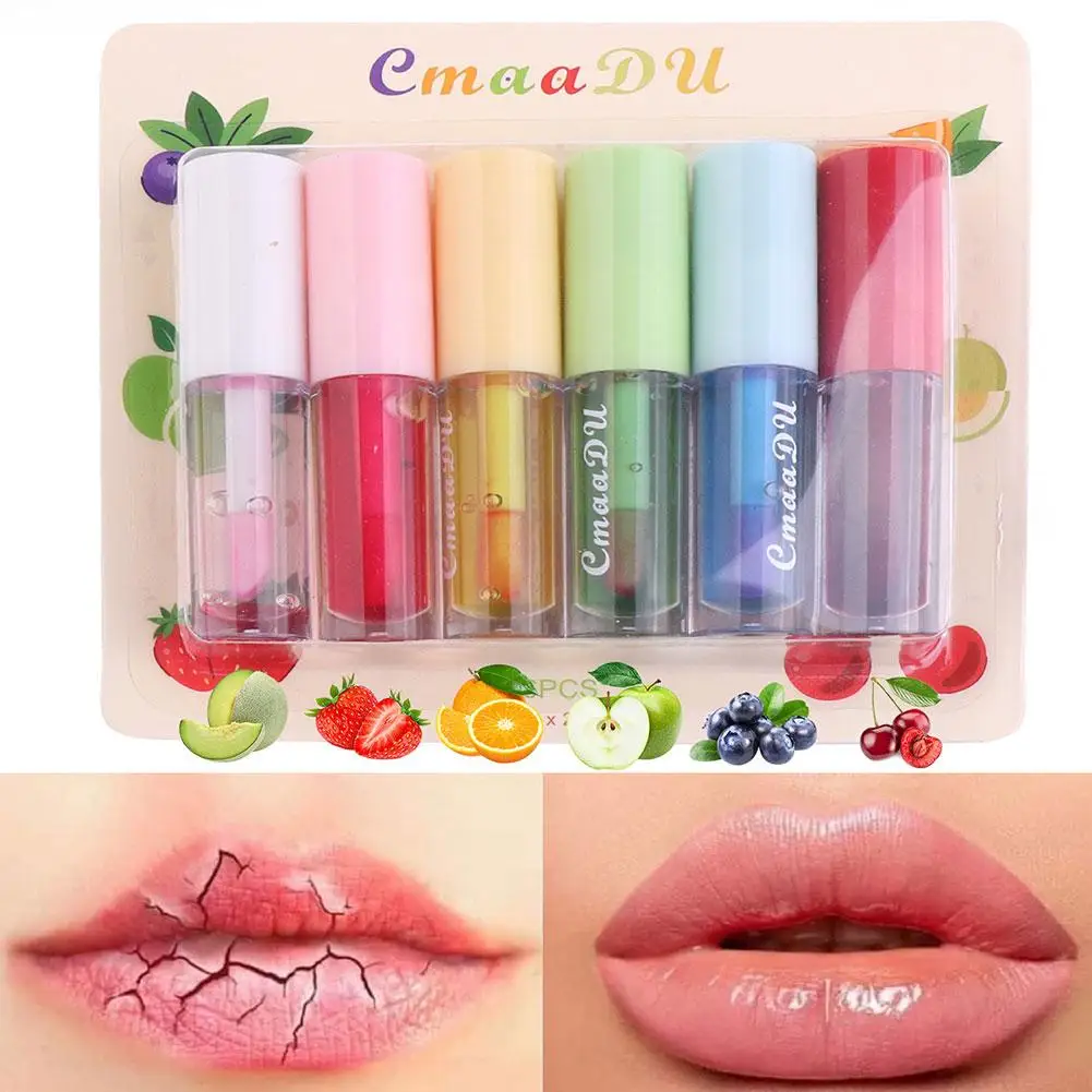 6 warna Perawatan Bibir minyak bibir suhu berubah warna bibir Makeup kosmetik lipstik pelembab glasir bibir cair Chang B3p8