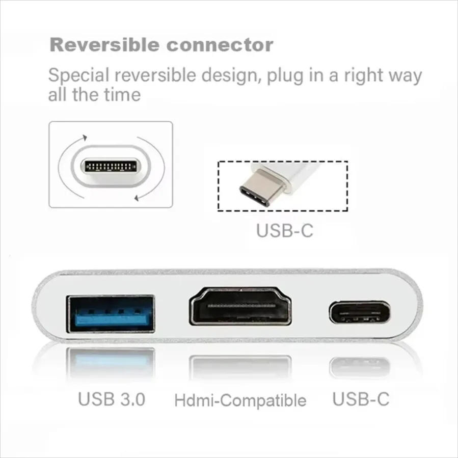 3-in-1 USB 3.0 Hub USB-C to HDMI-Compatible Adapter HD 4K/30Hz Multifunctional Type-C Charging Converter for MacBook Laptop iPad view 5