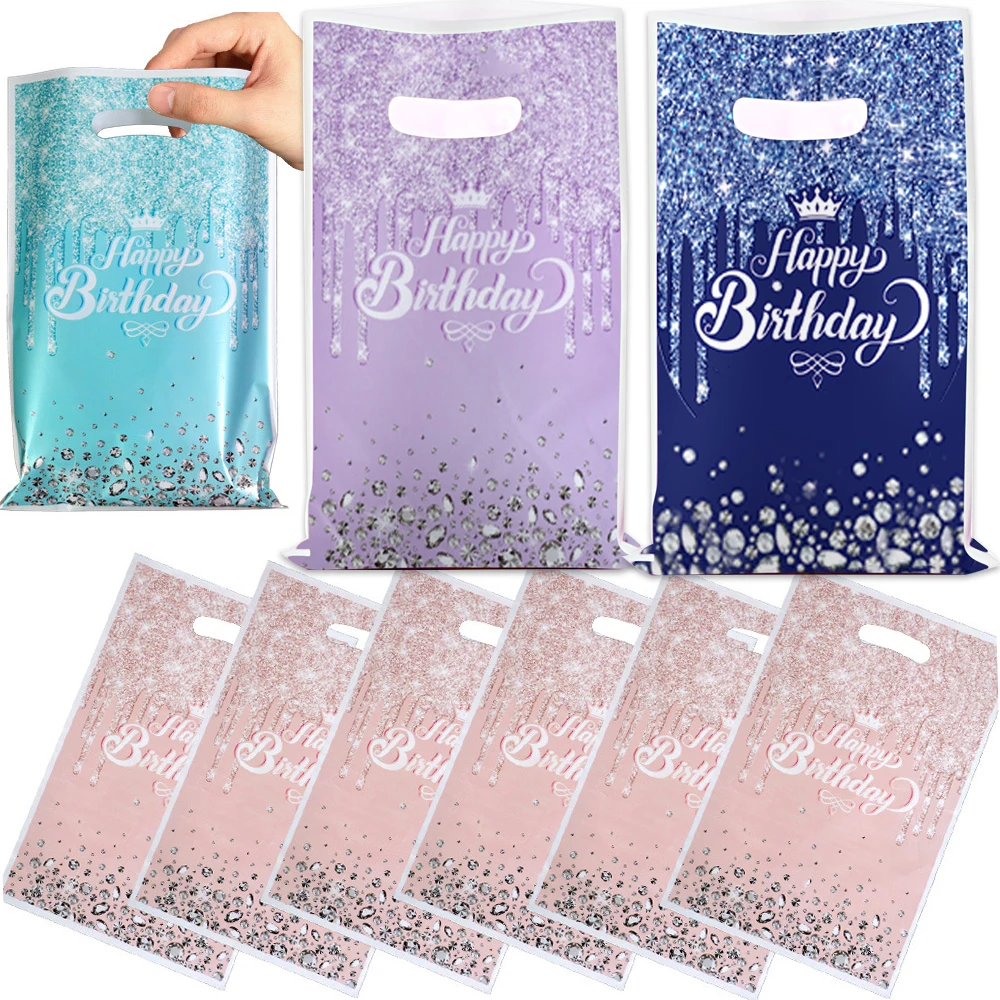 10pcs/lot Baby Shower Party Decoration Crystal Theme Candy Gifts Bags Kids Girls Favors Happy Birthday Party Loot Bag