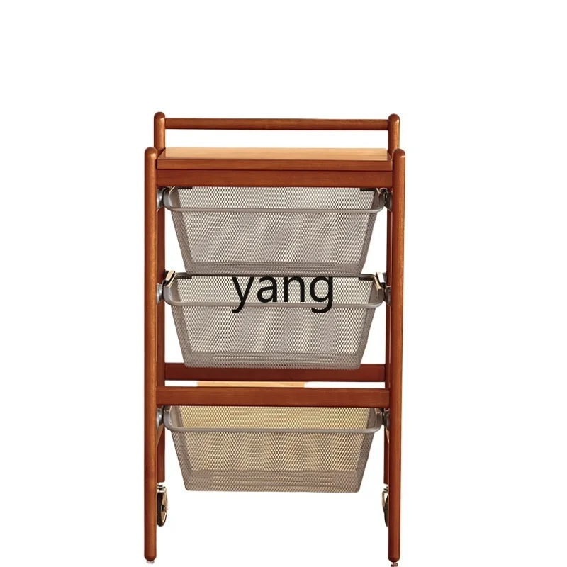 Yjq Trolley Rack Sofa Side Table Solid Wood Movable Tea Table with Wheels Boxwood Dining Car