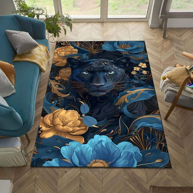 

1pc Leopard and floral pattern rug, crystal velvet non-slip, indoor/outdoor decorative rug, suitable for living room, bedroom