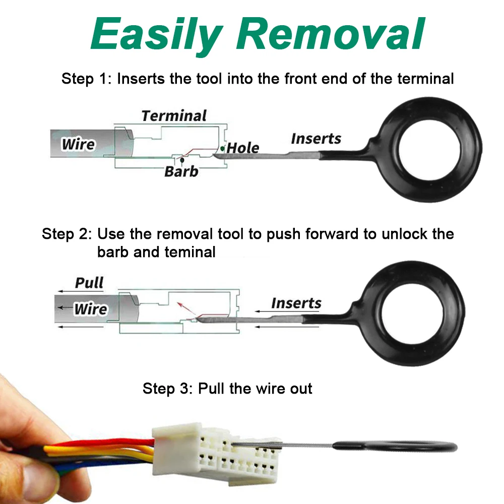 Herramienta de extracción de terminales de enchufe automotriz, conectores divididos de crimpado de cable eléctrico, Kit de Extractor de pines,