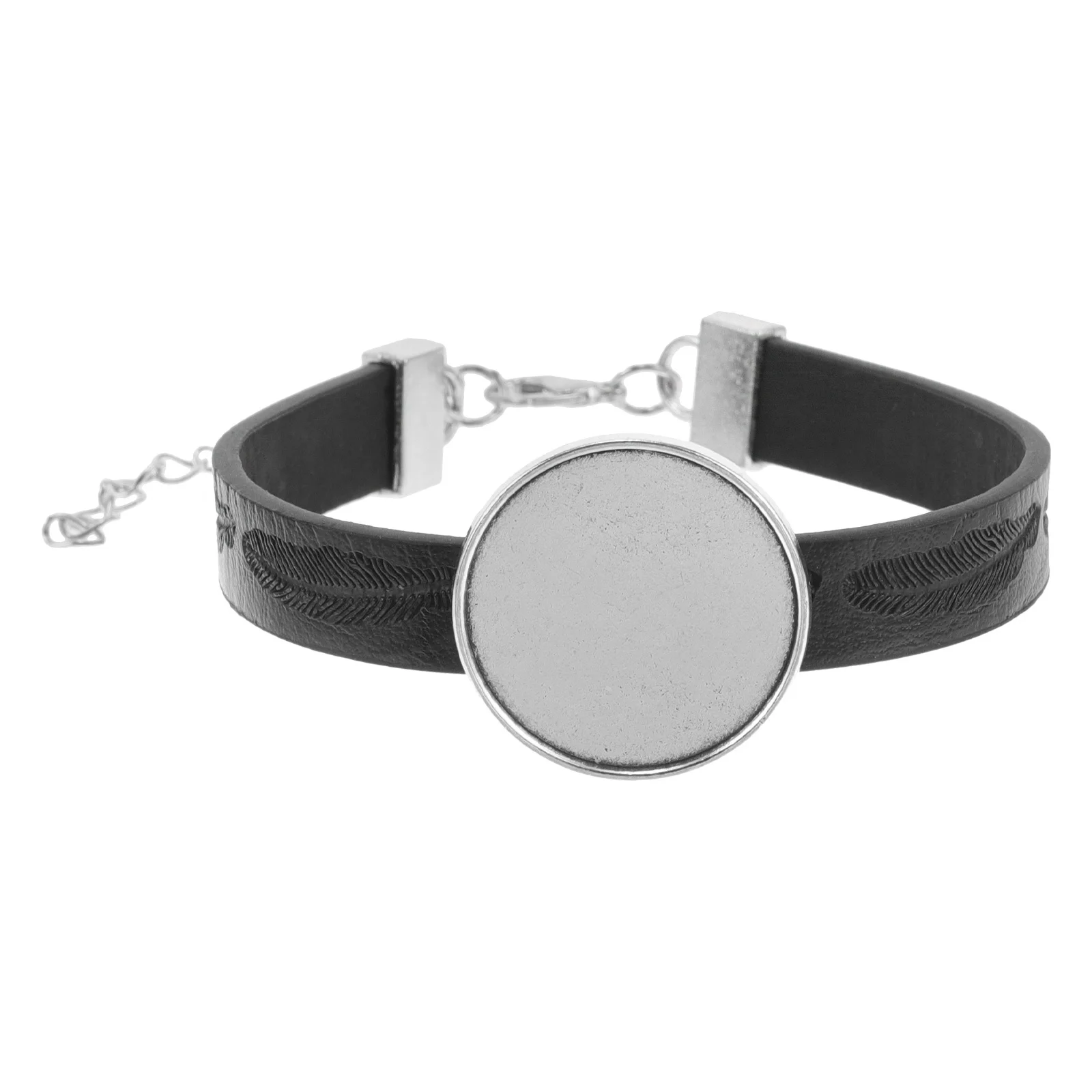 

Bracelet Bezel Tray 25mm Adjustable Round Black PU Alloy Cuff for DIY Jewelry Making Sublimation Blanks Elegant Versatile