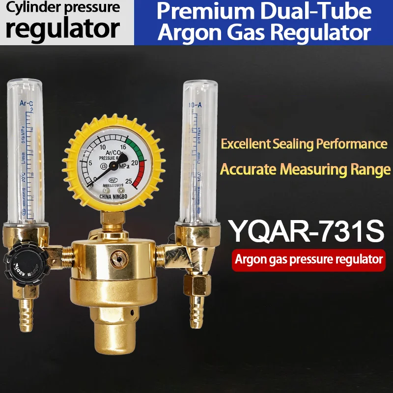 Dual-tube argon regulator with gauge & dual flow meter for oxygen, CO2, gas welding, TIG & MIG YQAR-731S