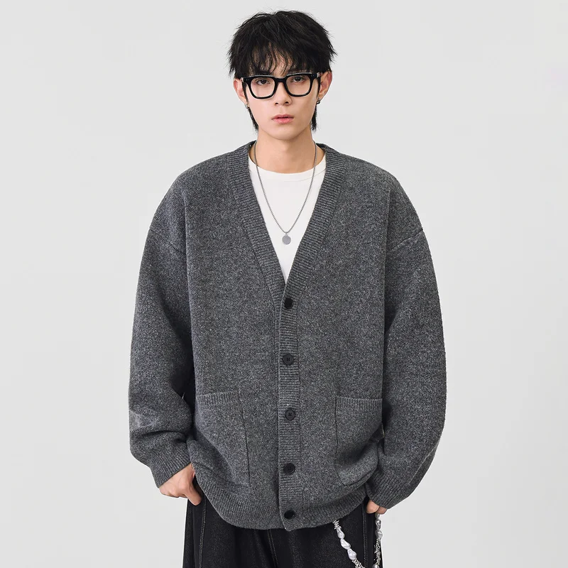 

Мужской вязаный кардиган с V-образным вырезом и пуговицами, повседневный, свободного кроя, с длинными рукавами, верхняя одежда, полиэстер, Ci Walk Sle