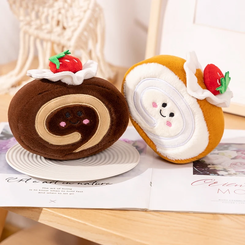 10 cm cartoon cake pluche pop fruit chocolade aardbei Zwitserse rol dessert koekje knuffel woondecoratie cadeau voor kinderen