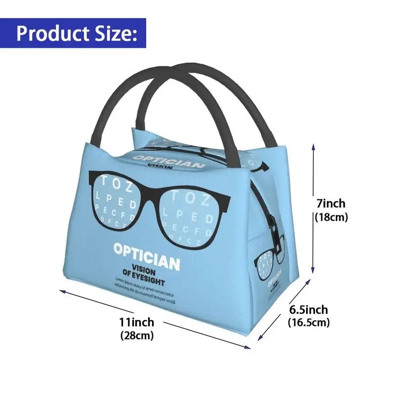 Optician Vision Glasses Resuable Lunch Box for Women Leakproof Eye Test Snellen Chart Thermal Cooler Food Insulated Lunch Bag