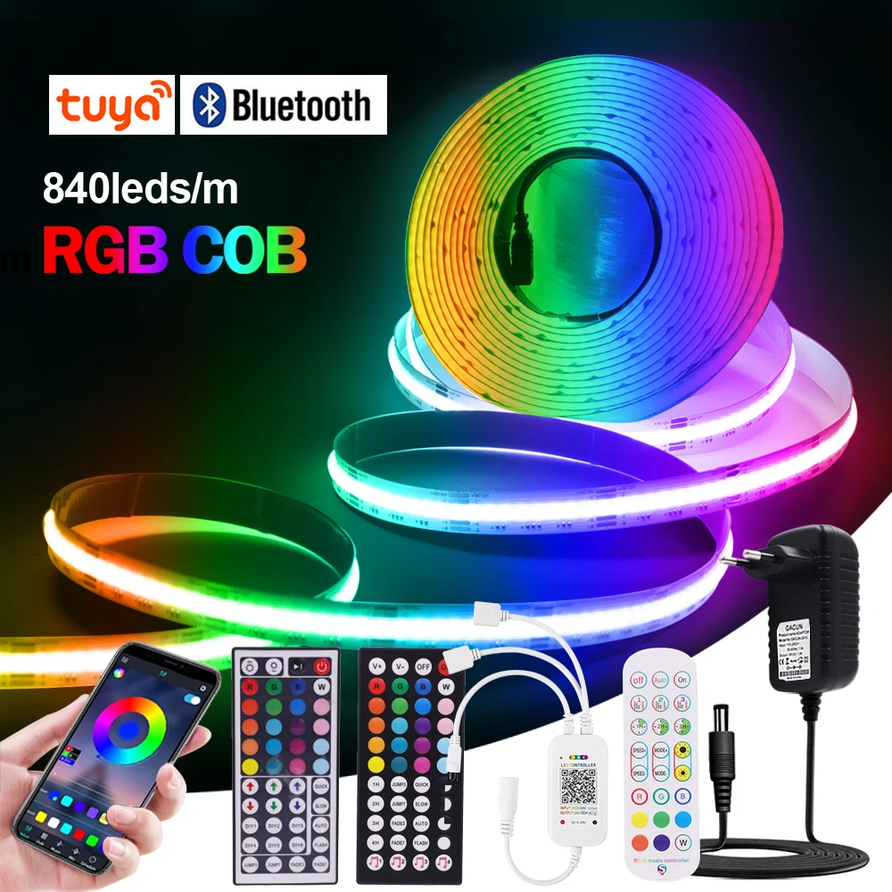 

12V 24V RGB COB LED Strip 840LEDs/m High Density FOB Tape Tuya WIFI Bluetooth APP Control Dimmable Ribbon Flexible TV Backlight