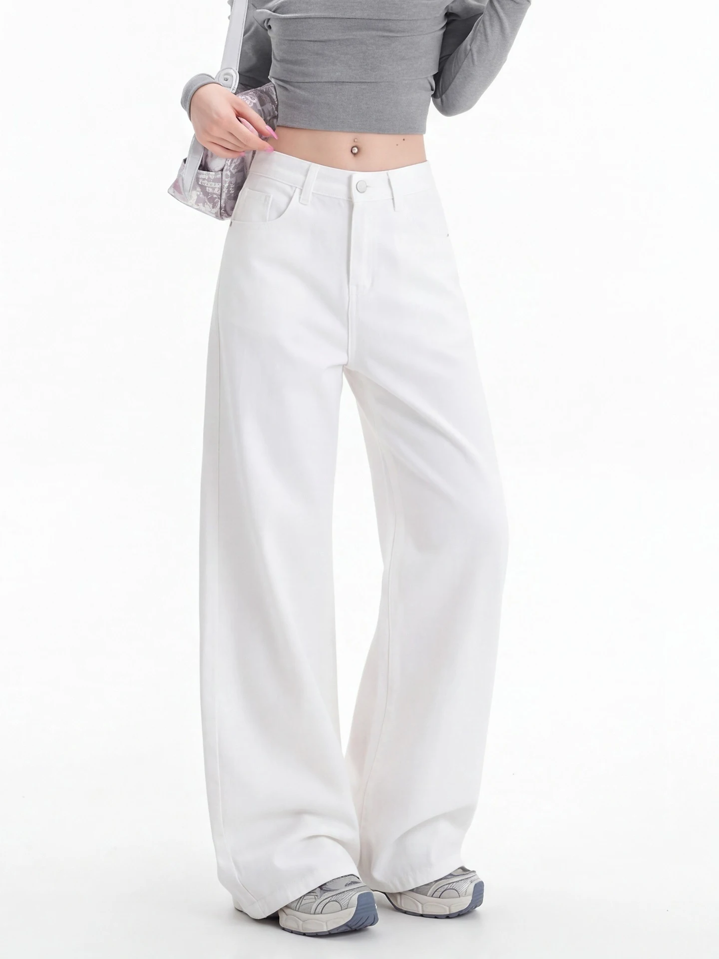 High Waist Straight Leg White Denim Jeans Women's Loose Slimming Drapey American Style Casual Cotton Blend Comfortable Fit