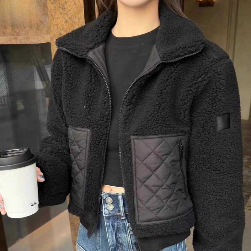 

2026 New Outerwear Jackets Yoga Blazer Lamb Plush Warm Coat Stand-up Collar Shirt-jacket Long Sleeve Sweater Cropped Sweatshirts