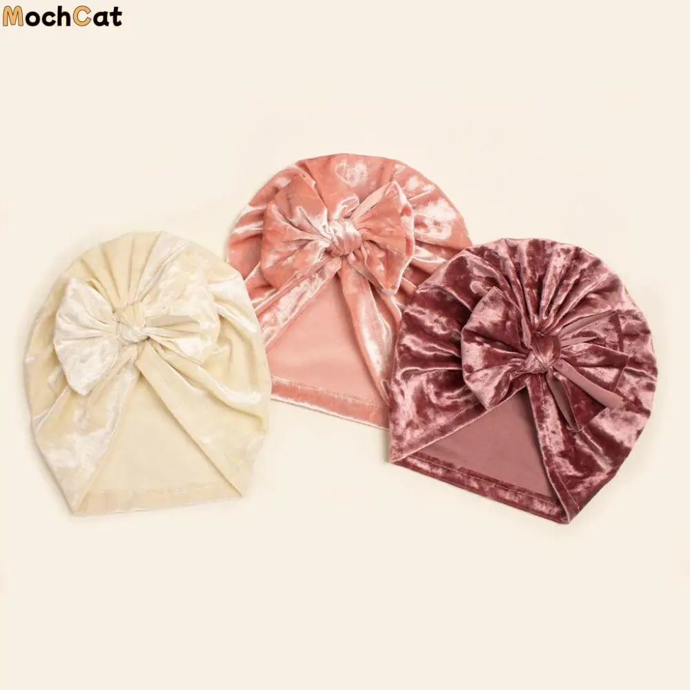 

Photo Props Big Bow Knot Velvet Velvet Cloth Accessories Infant Turban Cap Solid Color Muffler Children Beanies Winter& Autumn