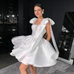 Women's Short Satin Wedding Dress Sweetheart Corset Bow Straps Tiered Flared Skirt Elegant Bridal Gowns for Wedding Prom Evening