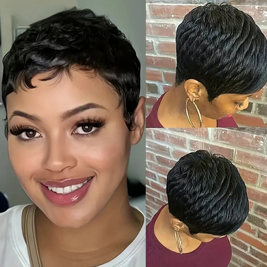 Human Hair Wigs 99J Pixie Cut  Short Wig for Black Women Human Hair machine made