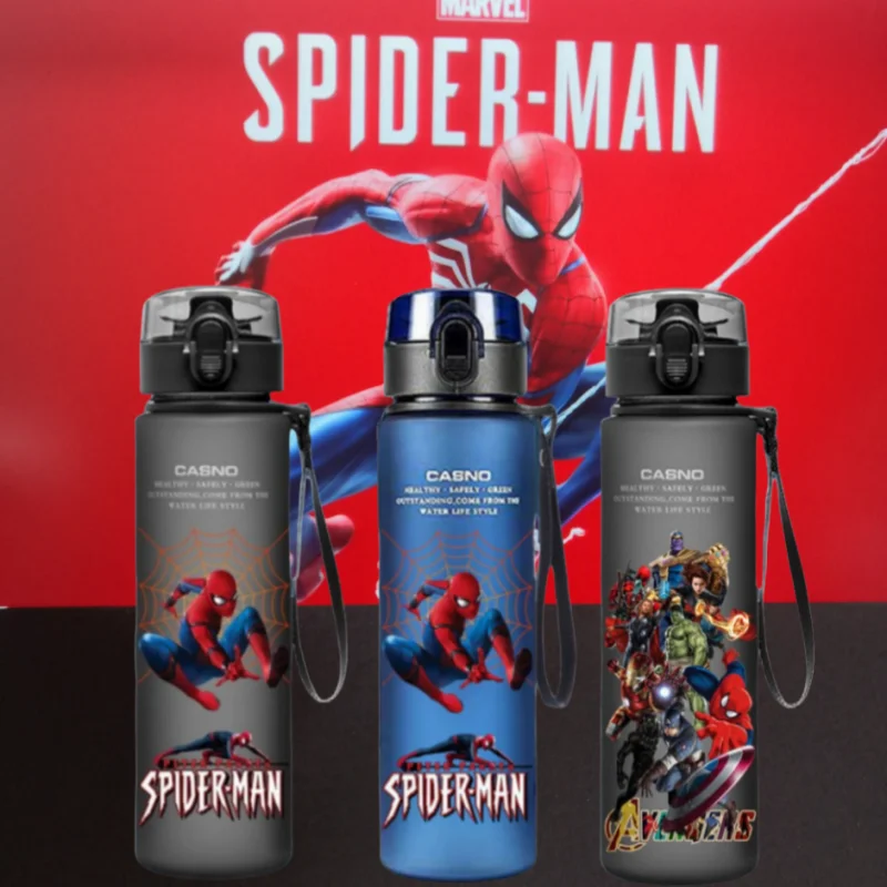 560ml Disney Spiderman Hulk Anime Water Bottle iron Man toy for Boys Cartoon Plastic Drinking Cups Children Adult Water Glass