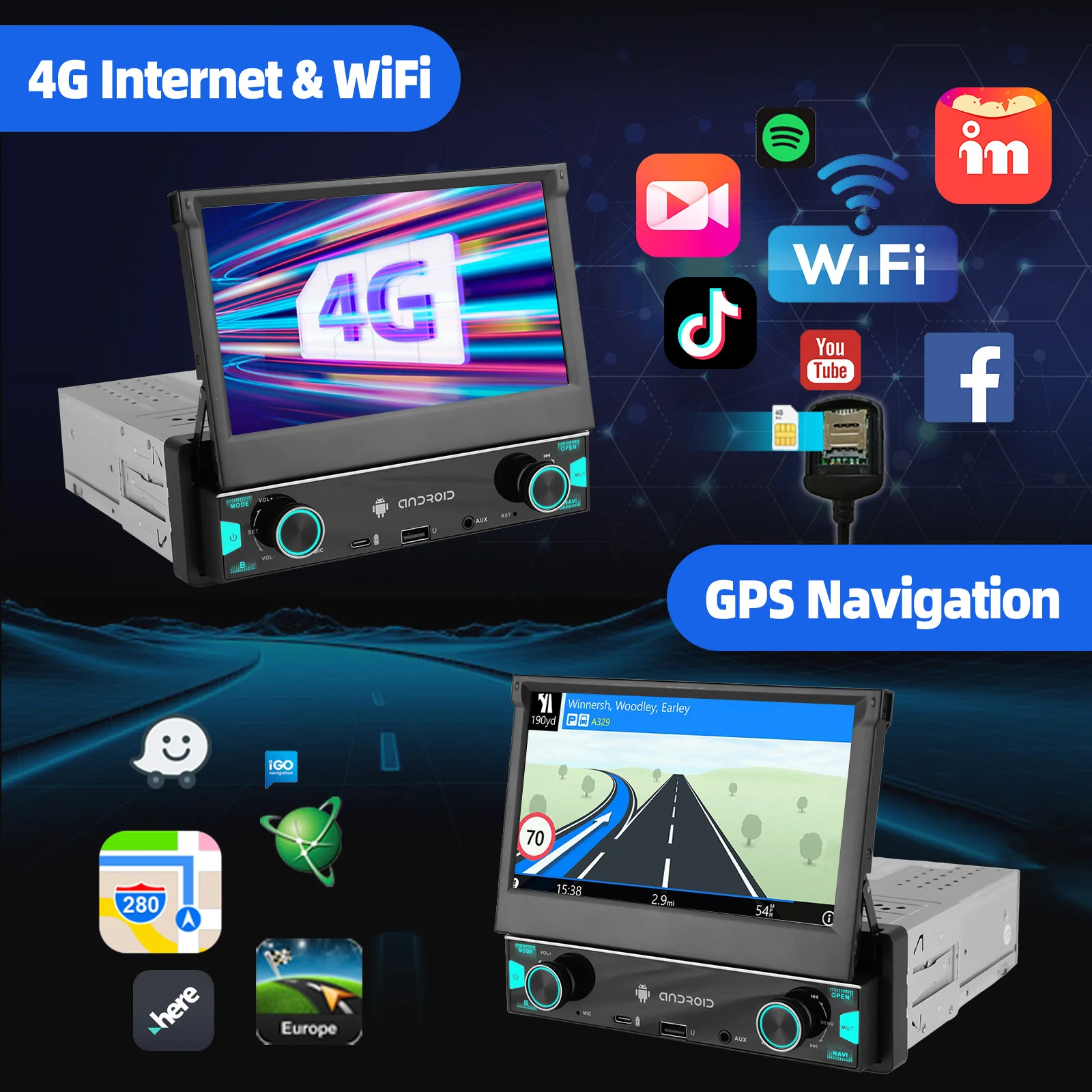 ESSGOO 7 "Android15 6 + 128G Autoradio 1 DIN شاشة لمس قابلة للسحب يدويًا 4G Carplay RDS EQ GPS NAVI WIFI BT FM #4