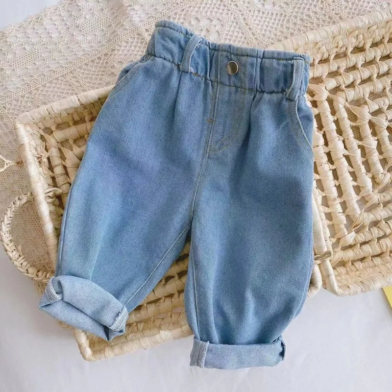 Infant Baby Pants 0-4 Year Old Baby Soft Jeans Spring Boys and Girls Korean Edition Solid Color Casual High Waist Large PP Pants