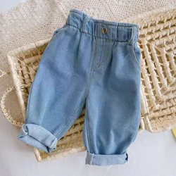 Infant Baby Pants 0-4 Year Old Baby Soft Jeans Spring Boys and Girls Korean Edition Solid Color Casual High Waist Large PP Pants