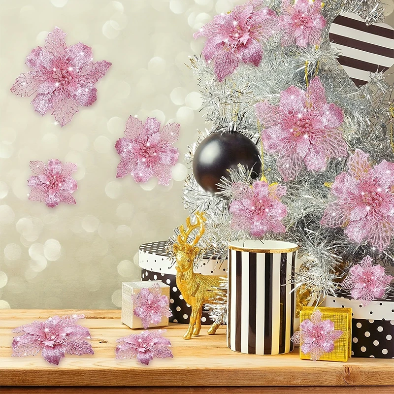 11cm Weihnachtsdekoration Glitzer Künstliche Blume Christbaumanhänger für Heimdekoration Weihnachten Navidad Neujahr 2026 Ornament – Detail 6