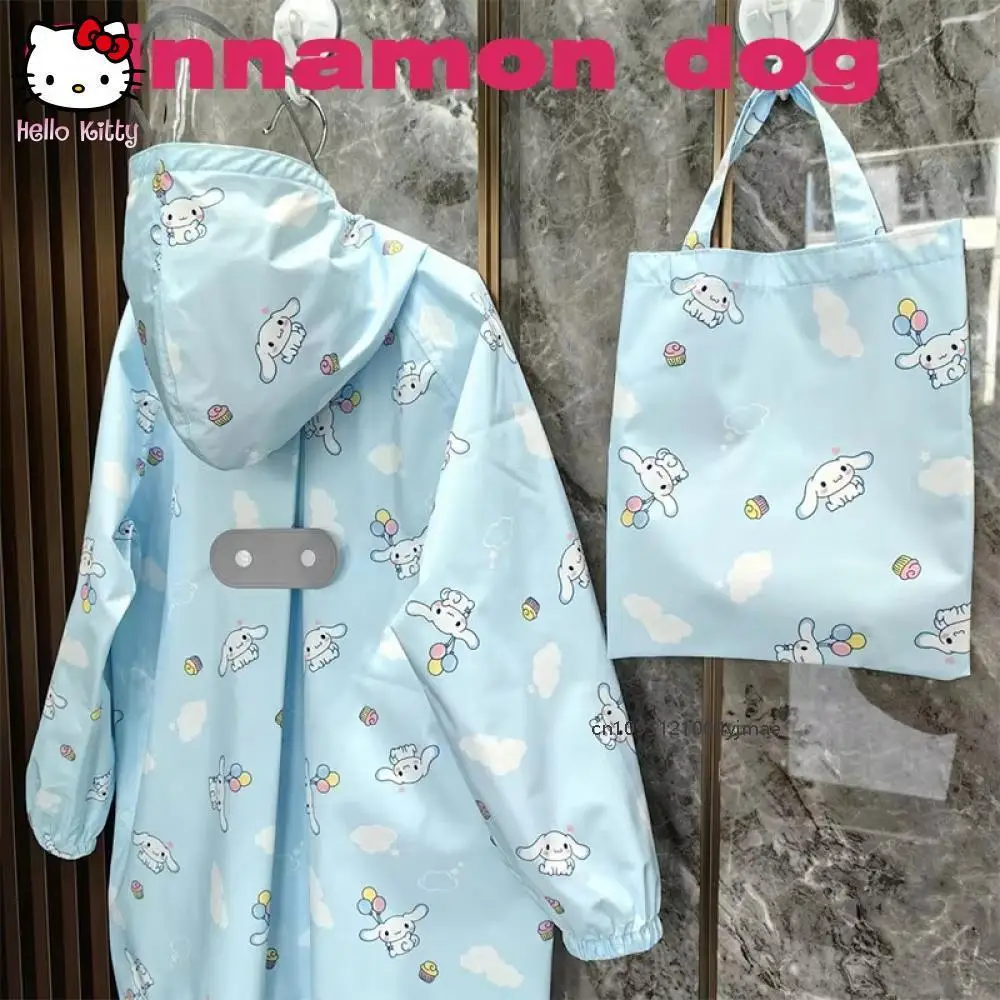 

Детский плащ Kawaii Sanrio с школьной сумкой, цельное длинное пончо с героями мультфильмов, непромокаемый, Cinnamoroll, быстросохнущий, дышащий