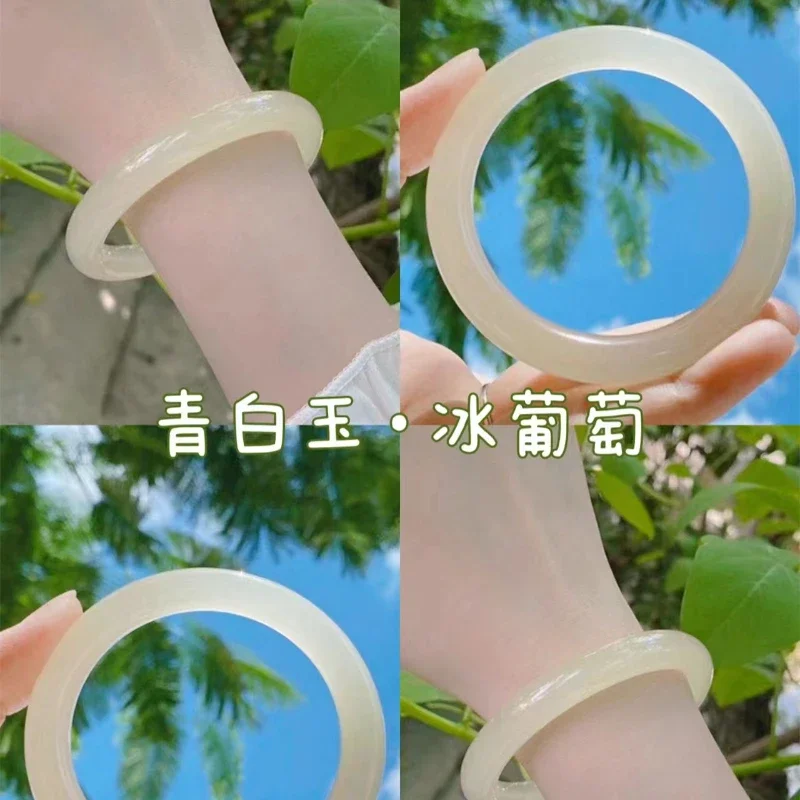 Bracelet Women's Round Bar Girl Natural Afghan Jade Bracelet Young Ice Clear Light Green Now