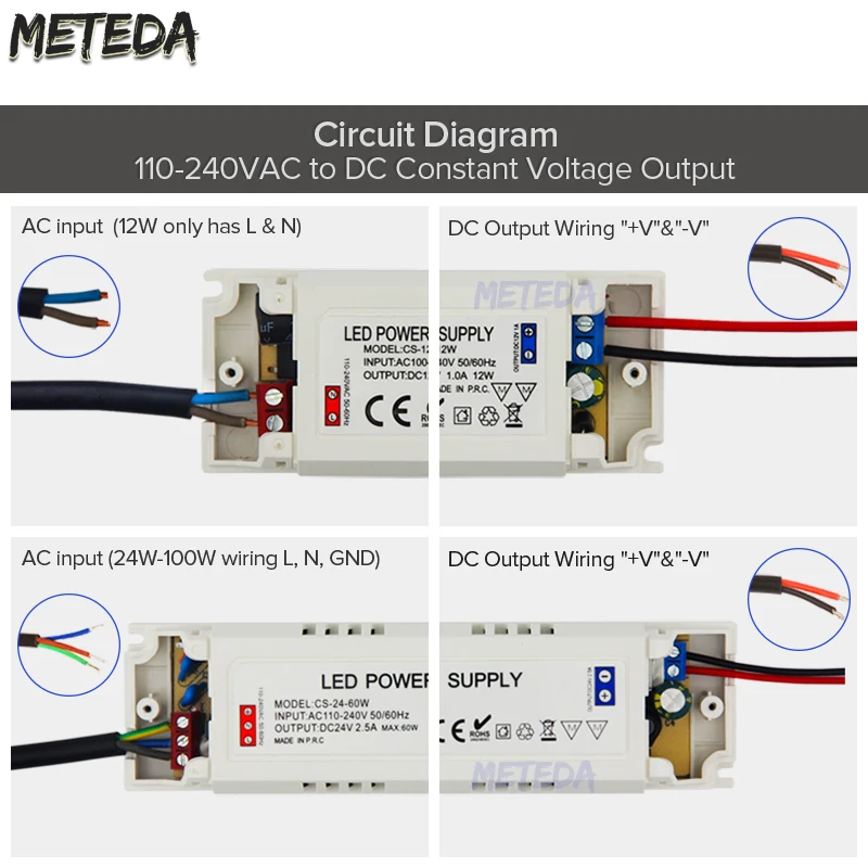 Transformador de iluminación 12W 24W 36W 60W 100W AC-DC12V/24V convertidor de fuente de alimentación conmutada para bombilla de tira de controlador LED