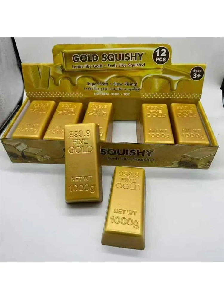 1-3PCS Simulate Gold Brick Squishy Slow Rising Stress Relief Toy Realistic Gold Bar Squeeze Anti-Anxiety Fidget Toy Party Favors