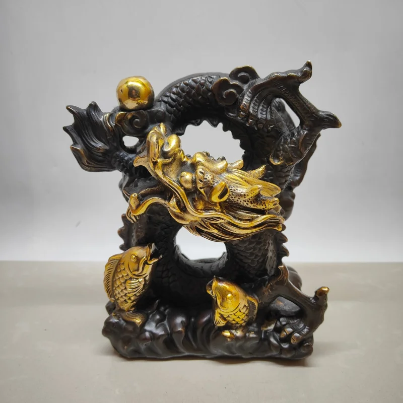

Wholesale Vintage Brass Imitation Copper Gilded Dragon Ornament Decoration Antique Fish Leaping Over Dragon Gate Ornament Craft