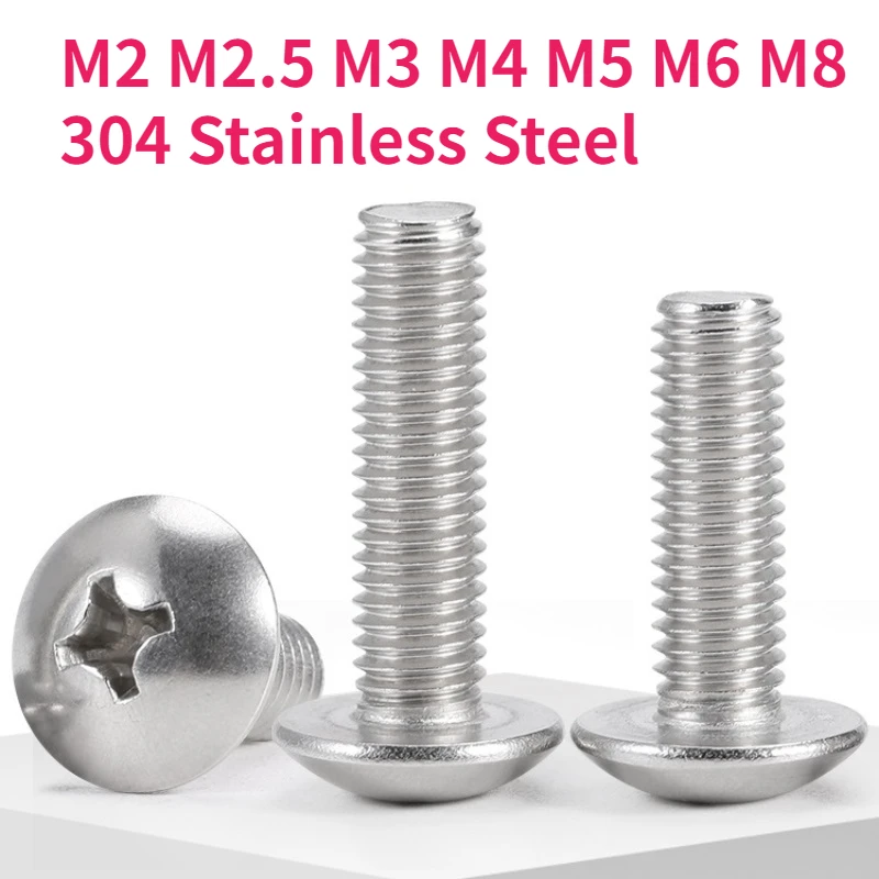 M2 M2.5 M3 M4 M5 M6 M8 304 A2-70 Stainless Steel Phillips Truss Head Large Flat Round Cross Screw Bolt